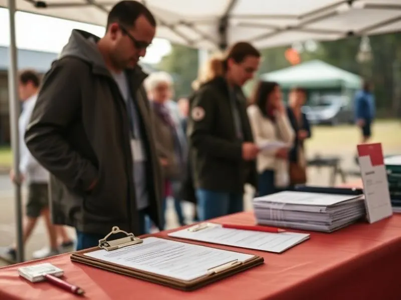 Registration forms on a table at a community health outreach tent